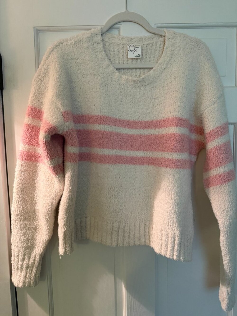 White And Pink Striped Aerie Marshmallow Sweater
